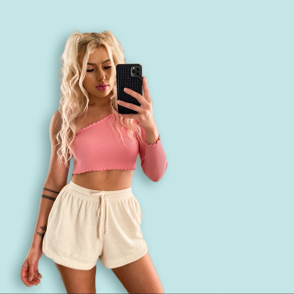 Cute Pink One Sleeve Crop Top